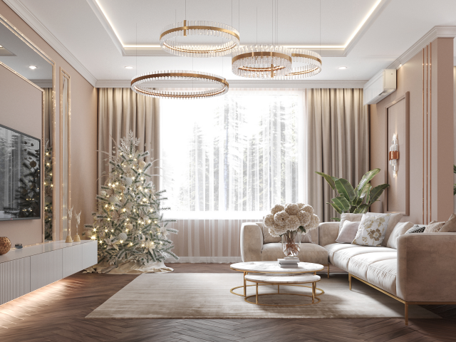 Визуализация гостиной в загородном доме