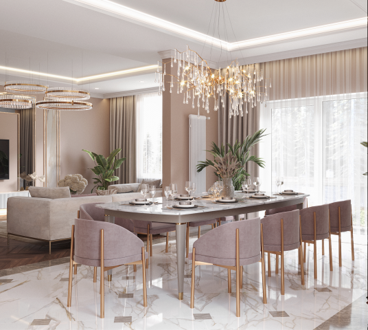 Визуализация столовой в загородном доме