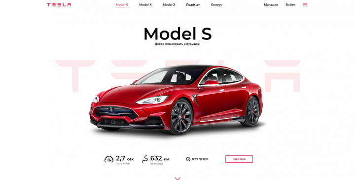 Главная страница для автомобилей TESLA