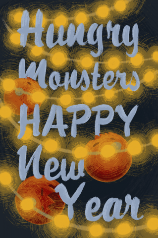 Новогодняя открытка. Серия "Hungry monsters"