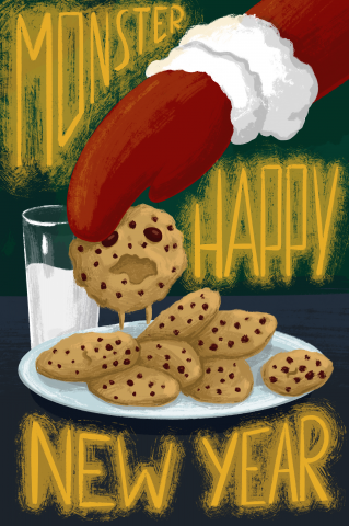 Новогодняя открытка. Серия "Hungry monsters"