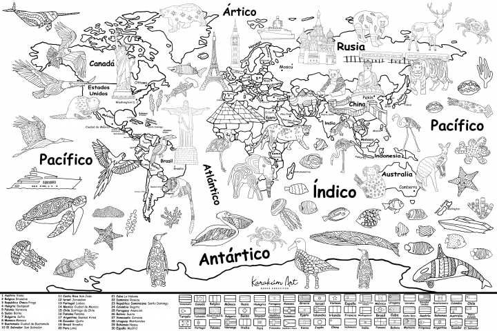 Политическая карта мира на испанском