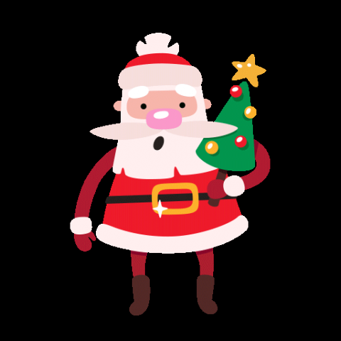 Santa with a Christmas tree.