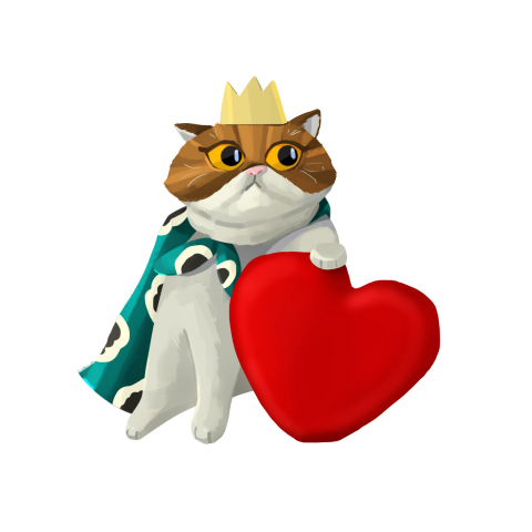 Cat in a crown and cape.