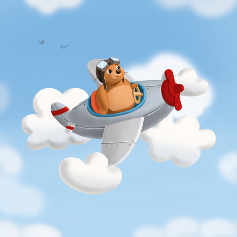 The bear pilot controls the helicopter.