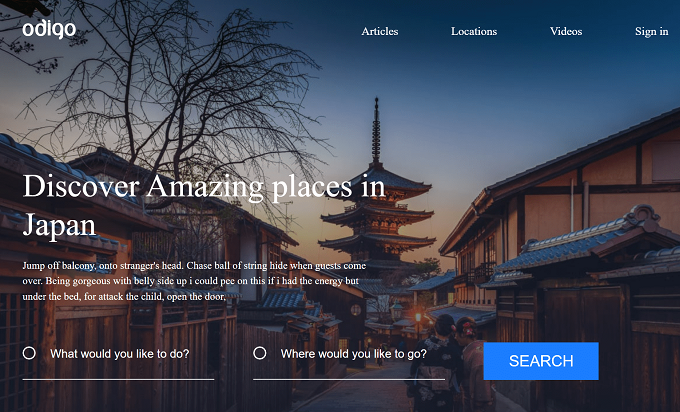 Travel Landing Page MDBootstrap