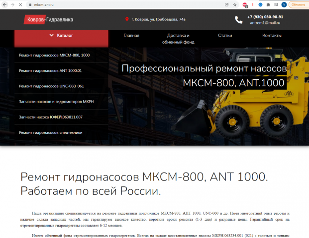 Сайт по ремонту гидронасосов