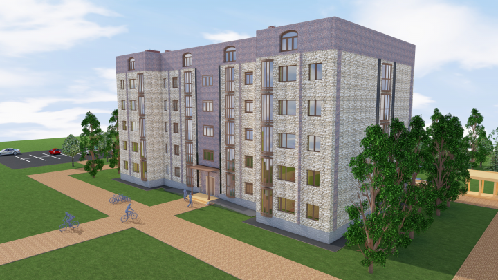 Модель 5-этажного жилого дома в программе ArchiCAD