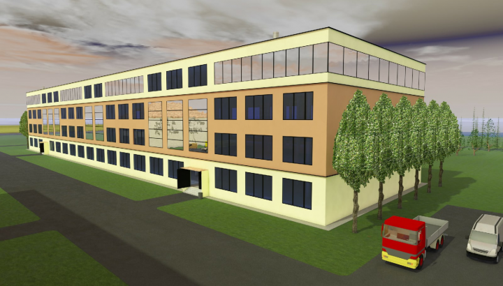 Модель здания главного цеха обувной фабрики в программе ArchiCAD