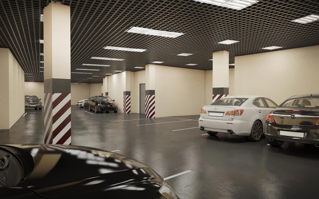 3d визуализация современной крытой парковки