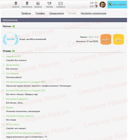 Отзывы о моей работе с другой фриланс-биржи