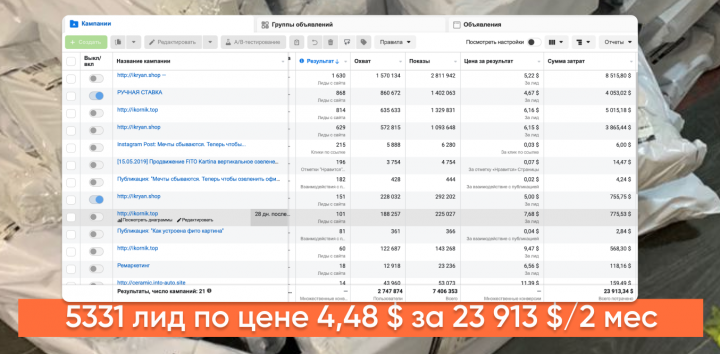 5331 лид на красную икру, бюджет 23913$