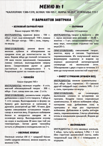 Дизайн фитнесс-меню