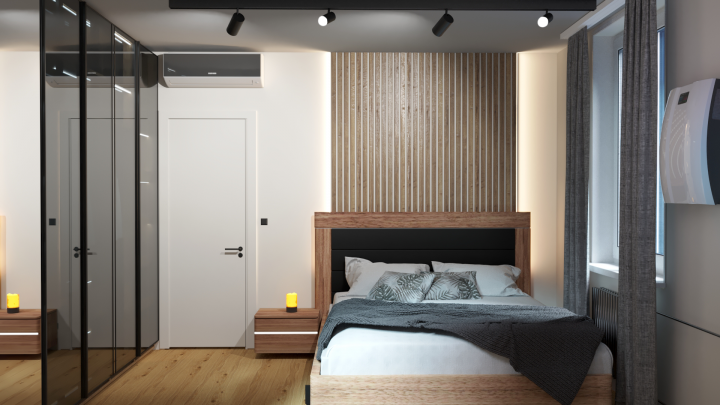 Дизайн спальной зоны с трекинговым светом