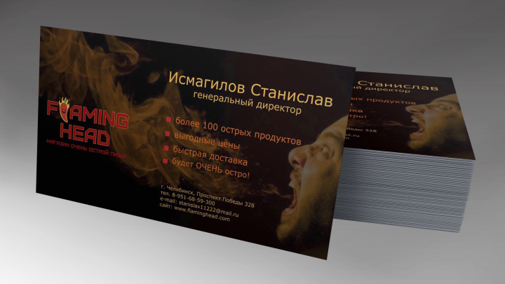 Визитка для компании "Flaming Head"