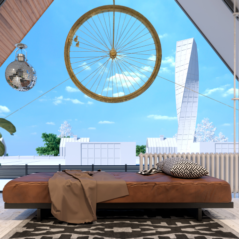 Спальня. Дом в стиле лофт.