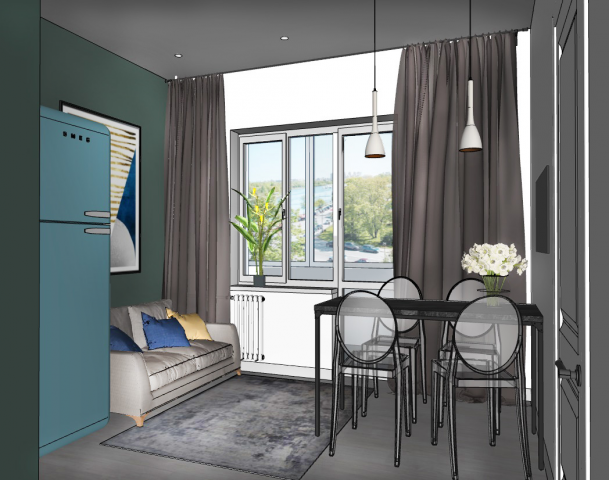 Дизайн кухни-гостиной. Стилизованный интерьер.