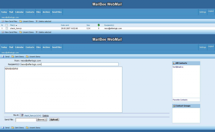Добавление к Web клиенту почты расшаривания файлов