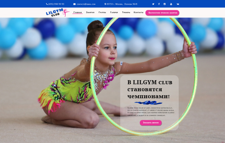 Разработка дизайна сайта для школы гимнастики.