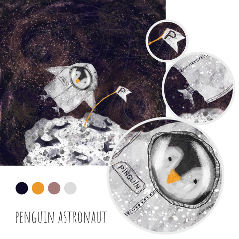 Иллюстрация. Пингвин-космонавт