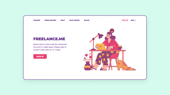 Дизайн первого экрана главной страницы иностранной фриланс-биржи