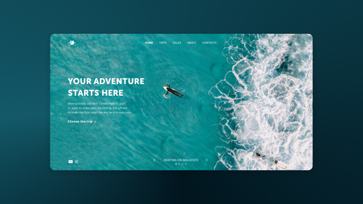 Первый екран главной страницы сайта туристической компании