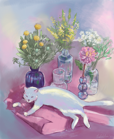 Кот с цветами