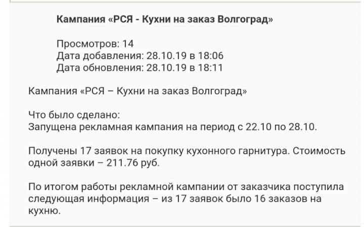 Настройка РК для продажи кухонь