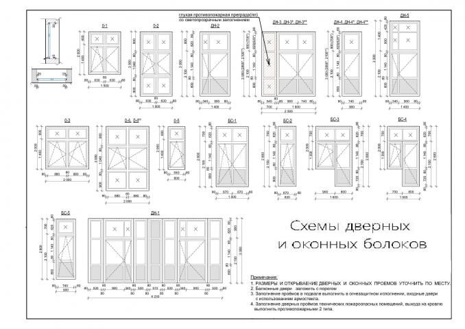 Схемы дверных и оконных блоков