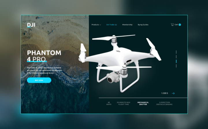 Дизайн главного экрана для сайта с квадрокоптерами