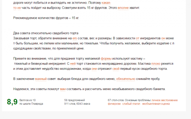 Пример моей статьи в баллах по Главреду.