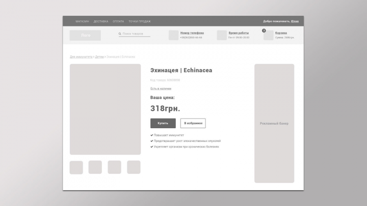 Прототип сайта интернет-магазина NSP (внутренняя страница)