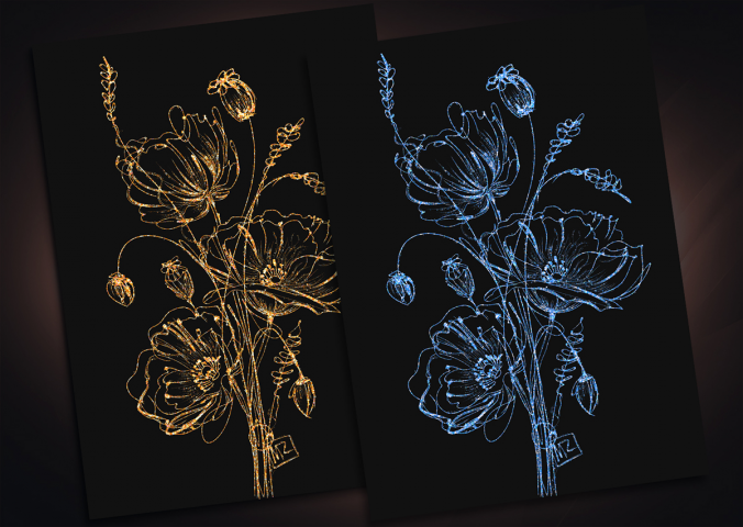 Маки 2 (gold & neon) цифровая иллюстрация