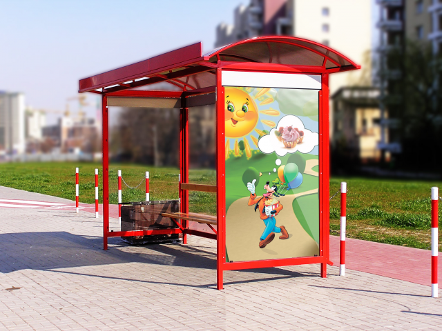 Реклама детского кафе на остановке