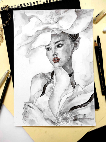 Серебряный цветок. Fashion illustration