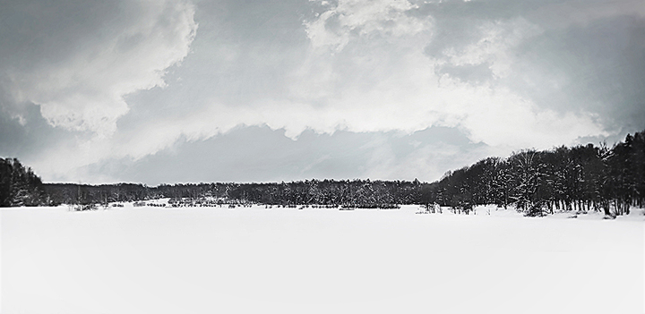 Зимний парк с красивым небом