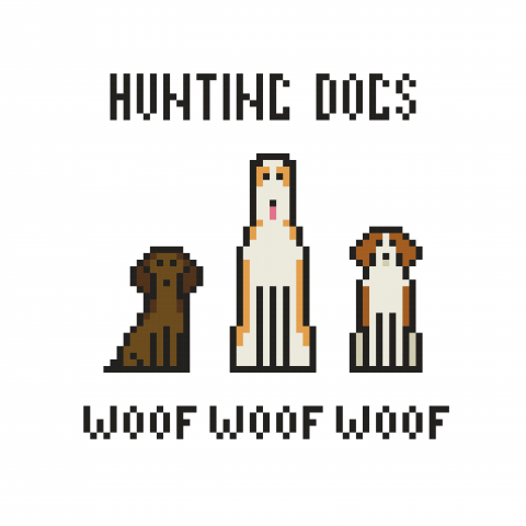 Hunting dogs pixel vector illustration.