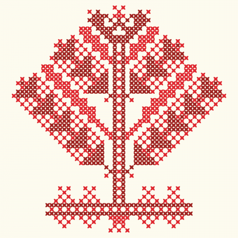 Embroidery red thread Tree of Life.