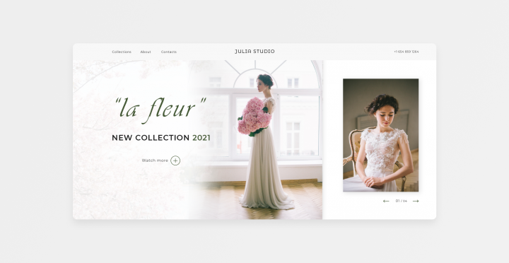 Первый экран для сайта свадебного ателье