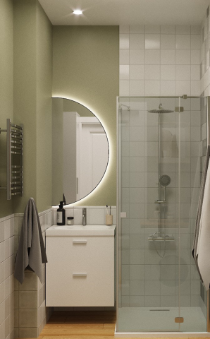 Санузел с душевой из проекта квартиры в Сокольниках