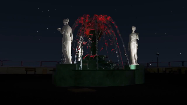 Работающий фонтан под классическую музыку.