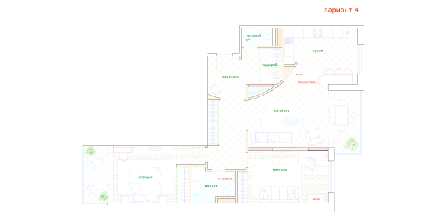Планировка – Квартиры 104 кв. м. с расстановкой мебели