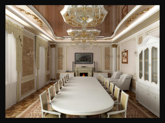 Интерьер гостиной-столовой в классическом стиле