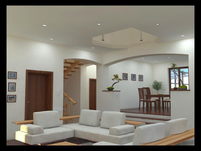 Интерьер гостиной 1-го этажа частного жилого дома