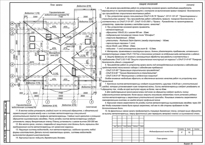 План кровли - частный дом (стадия РП)