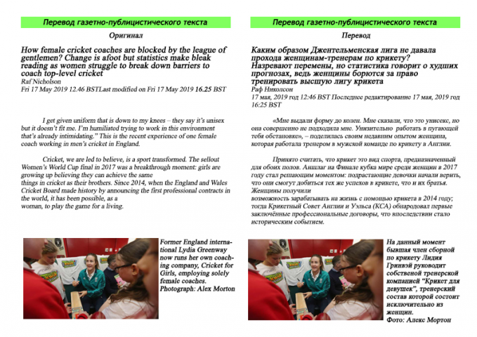 Пример перевода газетно-публицистического текста