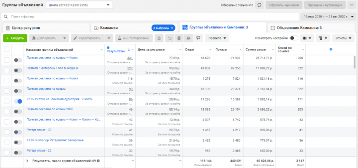 Рекламная кампания на курс «Front-End разработчик».