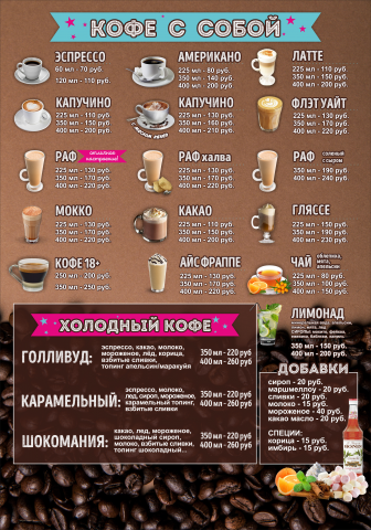 Меню для кофейни