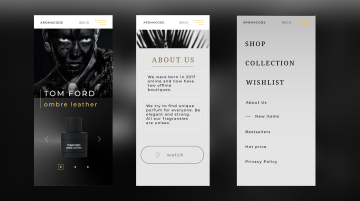 Мобильная версия сайта парфюмерного магазина