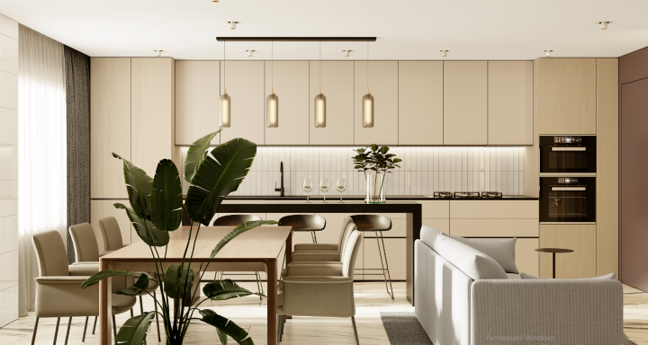 Дизайн кухни-гостиной для большой семьи